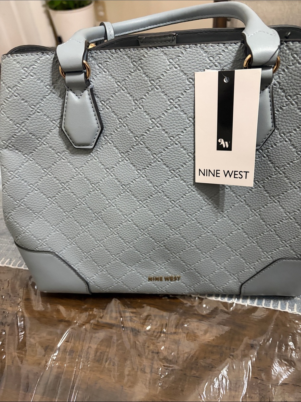 Nine West Pale Blue Textured Satchel